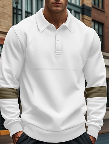  Herr Golftröja golfpolo Arbete Ledigt Kavajslag Långärmad Grundläggande Modern Färgblock Lappverk Knapp Vår & Höst Normal Svart Vit Armégrön Kaki Grå Golftröja