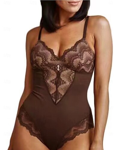  Shapewear-Nachtwäsche aus Spitzennetz für Damen – einfarbige Home-Outfits aus Nylon und Elasthan