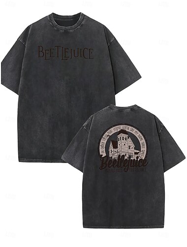  Beetlejuice 2 T-Shirt-Ärmel Übergroßes Acid Washed T-Shirt Bedruckt Zeichen Grafik Für Paar Herren Damen Erwachsene Heißprägen Casual