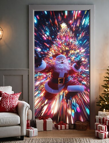  زينة باب عيد الميلاد أغطية الأبواب سانتا كلوز الألعاب النارية باب نسيج ستارة الباب خلفية ديكور لافتة الباب للباب الأمامي مزرعة ديكور حفلات العطلات لوازم داخلية / خارجية
