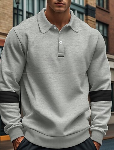  Herren Golfhemd Golfpolo Arbeit Casual Kargen Langarm Basic Modern Farbblock Patchwork Taste Frühling & Herbst Regular Fit Schwarz Weiß Armeegrün Khaki Grau Golfhemd