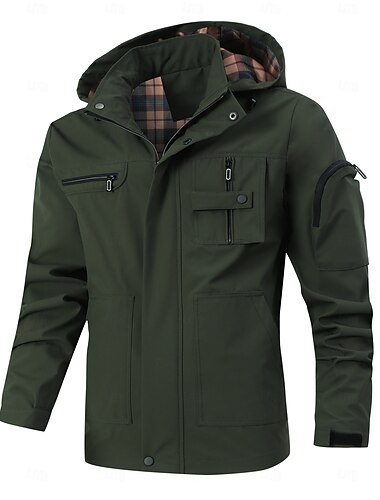 Homens Casaco esportivo Jaqueta de Trilha Parka Jaqueta corta-vento Esportes Acampar e Caminhar Prova-de-Água Jaqueta Corta-Vento Zíper Bolsos Outono Inverno Côr Sólida Ativo Com Capuz Padrão Preto