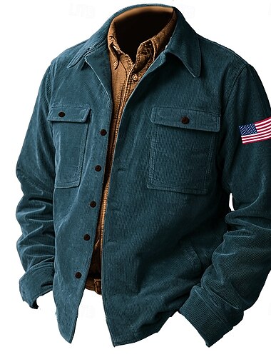  Amerikanischer Unabhängigkeitstag Herren Amerikanische US-Flagge Amerikanische Flagge Patriotisch Hemdjacke Overshirt Langarm Vintage Stamm Alltagskleidung Herbst Winter Hemden mit Kragen Knopf hoch
