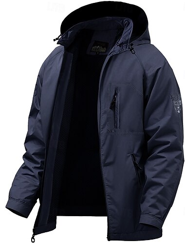  Herren Jacke Regenjacke Shell-Jacke Wasserdicht Leichtgewichtig Sports Outdoor Campen und Wandern Bestickt Seitentaschen Reißverschluss vorne Herbst Winter Mit Kapuze Langarm Grün Kaki Dunkelblau