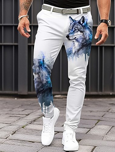  Voor heren Wolf Pakken Medium Taille Casual Formeel Dagelijks gebruik Vetoketju Zak Zomer Lente Herfst 3D-afdrukken Zwart Wit Geel
