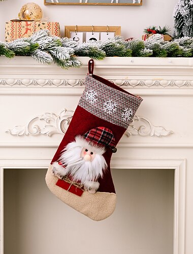  julegave strømper poser store, julepynt julefest snøfnugg rutete reinsdyrstrømper, godteri gave sokker til høytidsgaver