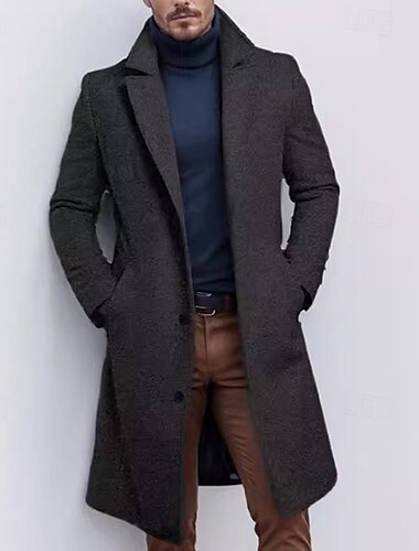  Herren Trenchcoat Langer Trenchcoat Täglich Urlaub Herbst Winter Polyester warm Oberbekleidung Bekleidung Modisch Klassisch Glatt Tasche Kargen Einreihiger Verschluss