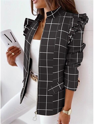  Femme blazer Extérieur Zippé Léopard Chaud Mode Standard Vêtements d'extérieur manche longue Automne Léopard S