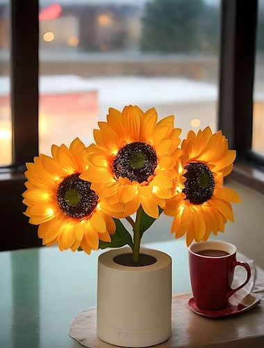  Girasol artificial luz nocturna recargable hogar dormitorio lámpara decorativa luces nocturnas creativas para niños amigo cumpleaños regalo de vacaciones luz led