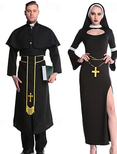  Religieuse Prêtre Couples Costume de Cosplay Déguisements de couple Adulte Homme Femme Cosplay Déguisement Sexy Carnaval Mascarade Costume de carnaval facile