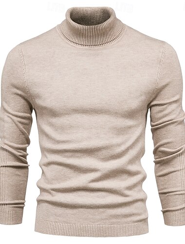  Männlich Rollkragenpulli Pullover Zur Seite fahren Stricken Standard Solide / einfarbig Brautkleider schlicht Casual Bekleidung Winter Herbst Winter Weinrot Schwarz S M L