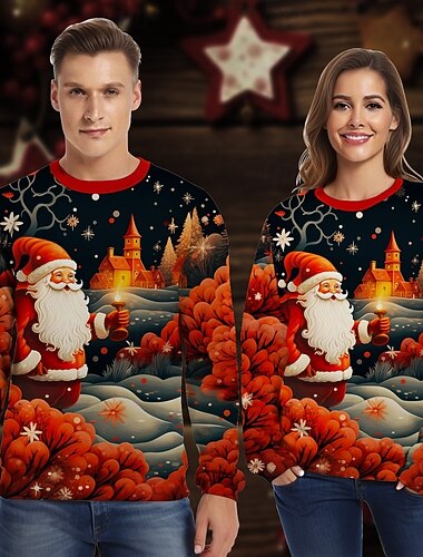  Navidad Papá Noel Pullover Sudadera navideña divertida Impresión 3D 3D Navidad Gráfico Para Pareja Hombre Mujer Adulto Navidad Mascarada Impresión 3D Fiesta Festival