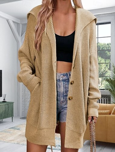  Dames Vest Werk Basic Effen Kleur Dik Open voorzijde Gebreid Lange mouw Lange tops breien Werk Blozend Roze Khaki Herfst Winter