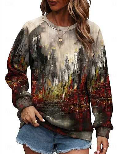  Damen Sweatshirt Pullover Polyester Graphic Strasse Alltagskleidung Bedruckt Brautkleider schlicht Rundhalsausschnitt Langarm Mikro-elastisch Herbst Winter