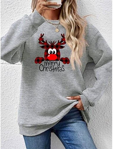  Damen Sweatshirt Pullover Polyester Rentier Weihnachten Bedruckt Brautkleider schlicht Rundhalsausschnitt Langarm Mikro-elastisch Herbst Winter