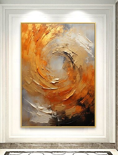  peinture à l'huile faite à la main sur toile, décoration murale, peinture abstraite au couteau, paysage doré, pour la décoration intérieure, peinture roulée sans cadre, peinture non stressée