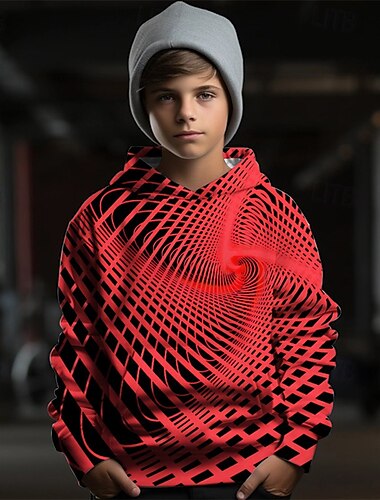  Chlapecké 3D Grafika Geometrický Kapuce Dlouhý rukáv Jaro Podzim Módní Šik ven Děti 4-12 let Kapuce Venkovní Ležérní Denní Běžný