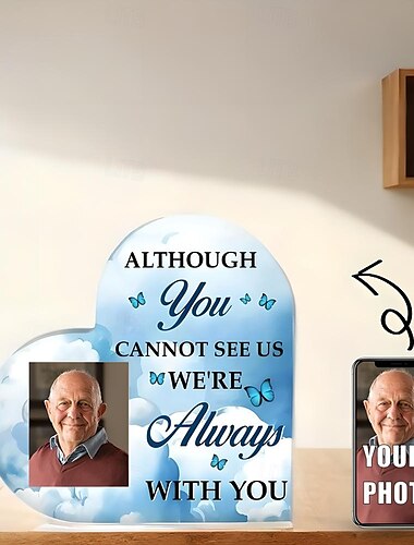  Plaque photo en acrylique personnalisée cadeaux mémoriaux personnalisés cadre photo cœur - Souvenir de mère père grand-mère grand-père 10*10cm
