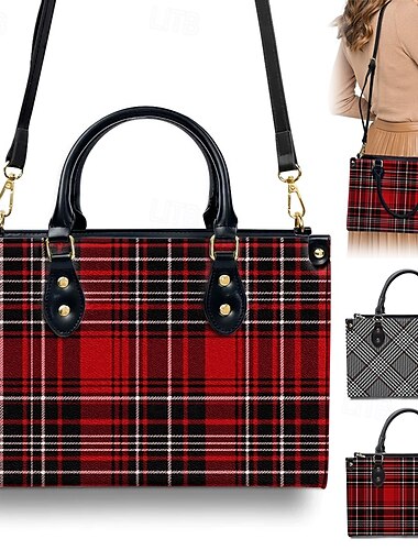  sac à main à carreaux tartan rouge pour femme avec bandoulière réglable – sac à bandoulière élégant pour un usage quotidien et au bureau