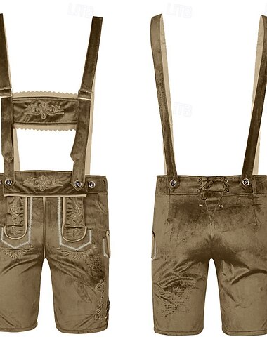  Carnaval Oktoberfest Costume Lederhosen Bavarois Allemand Munich Prairies Homme Tissu de style traditionnel Shorts