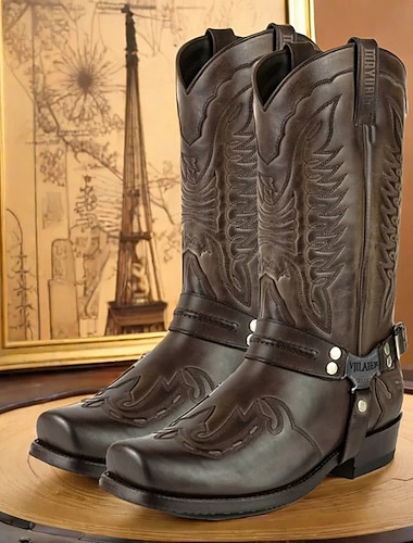  Hombre Mujer Botas Botas cowboy Zapatos de Paseo Clásico Casual Exterior Diario PU Impermeable Cómodo Mitad de Gemelo Mocasín Negro Rojo Oscuro Azul Piscina Otoño Invierno