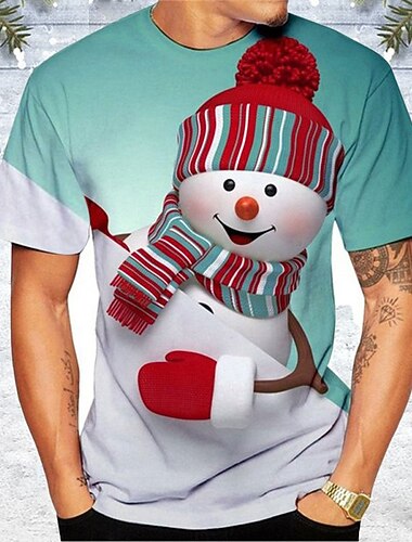  jul herre juletre 3d t-skjorter t-skjorte julenissen snømann grafiske trykk rund hals svart rød blå grå 3d print utendørs kortermet print klær klær polyester designer casual merry