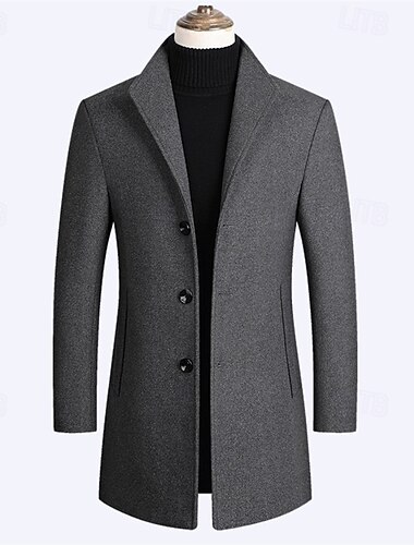  Herren Wollmantel Mantel Trenchcoat Langer Trenchcoat Täglich Urlaub Herbst Winter Polyester warm Windundurchlässig Oberbekleidung Bekleidung Modisch Klassisch Glatt Tasche Kargen Einreihiger