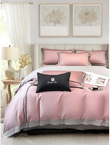  Juego de cama con funda nórdica de 4 piezas, tejido 100% algodón orgánico suave y transpirable, incluye funda nórdica y fundas de almohada para un sueño confortable.