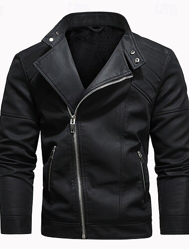  Herren Lederjacke Kunstlederjacke Motorrad Jacke Motorradjacke Täglich Urlaub Windundurchlässig warm halten Tasche Herbst Winter Glatt Modisch Klassisch Ständer Standard Schwarz Braun Khaki Jacken