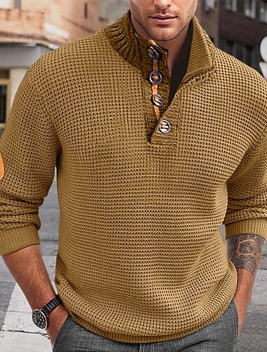  Herre Pullover genser Kabelstrikket genser Patch genser Riflet Strikke Normal Strikket عادي Høy krage Årgang Hold Varm Dagligdagstøy Ut på byen Klær Høst Vinter Svart Kongeblå M L XL
