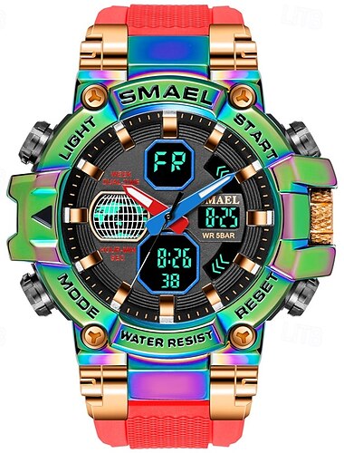  smael ny legering färgglad gradient herr elektronisk kvarts sport fritid dekoration nattljus vattentät kalender display väckarklocka herrklocka