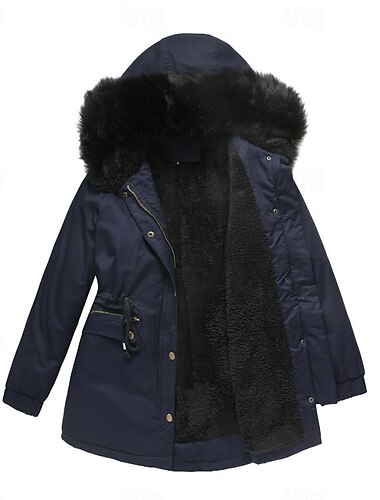  Damen Wintermantel Windundurchlässig warm halten Zip Knopf Outdoor Feste Farbe Arbeit Casual Einreihiger Verschluss Kapuzenpullover Lockere Passform Langarm Oberbekleidung Marineblau Rote Grün Winter