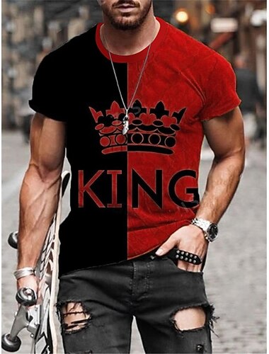  Herre Bokstaver skjøting King T skjorte T-skjorter Kortermet T skjorte 3D-utskrift Crew-hals Skjorte Årgang Elegant og moderne Grunnleggende Avslappet Daglig Svart / Gul Svart / Grå Hvit Klær Store