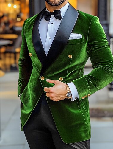  Voor heren Blazerjack Smoking Vintage Feest Flueel Lapwerk Effen Blazer Bordeaux Marineblauw Groen Standaard pasvorm Double-breasted vierknopen