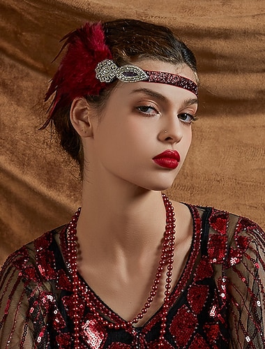  Diadema de plumas rojas con detalle de diamantes de imitación: elegante estilo Gatsby de los años 20 para mujeres, ideal para fiestas de disfraces y eventos de temática vintage