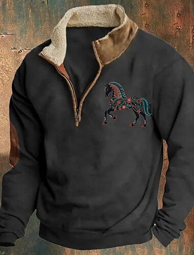  Homme Sweat shirt Sweat-shirt quart de fermeture éclair Noir bleu marine Marron Gris Demi fermeture éclair Bloc de couleur Cheval Patchwork Sport & Loisir du quotidien Vacances Rétro Vintage basique