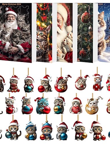  Adventi Naptár 2025 Karácsonyi 2D Akril Macska Dísz Macska Szeretők Visszaszámláló Naptár Ajándék 2025 Karácsonyi 24db Fa Medál Dekoráció