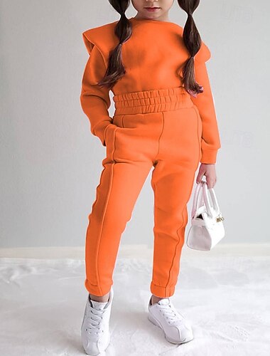  2-delig Kinderen Voor meisjes Effen Kleur Sweatshirt- en joggingbroekset reeks Lange mouw Modieus Buiten 4-7 jaar Lente Wit Geel Blozend Roze