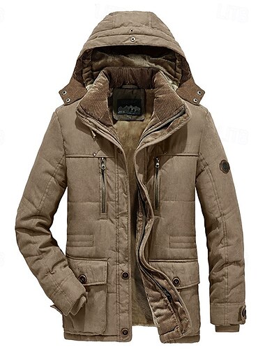  Herren Winterjacke Fleecejacke Freizeitjacke Wanderparka Täglich Urlaub warm Tasche Vlies Herbst Winter Glatt Modisch Strassenmode Mit Kapuze Standard Khaki Armeegrün Dunkelblau Kaffee Jacken