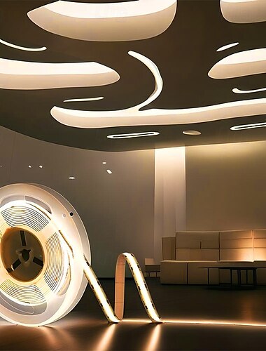  Tira de luces LED COB de 5 m, 12 V CC, 320 LED, iluminación lineal de alta densidad de 8 mm, cinta flexible de luces RA90 para decoración del hogar en blanco cálido/natural