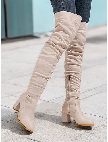  bottes à talon bloc au-dessus du genou en faux suède pour femmes – design élégant et souple avec fermeture à glissière pour la mode hivernale