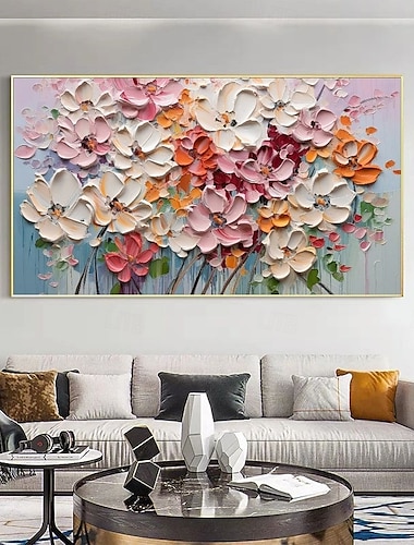  Pintura al óleo floral 3d, pintura floral 3d pintada a mano, pintura al óleo de flores hecha a mano con espátula, arte de pared, pintura texturizada 3d grande, pinturas decorativas modernas, pintura