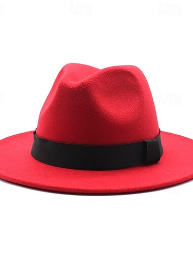  Herren Kentucky Derby Hut Sonnenhut Cowboyhut Fedora-Trilby-Hut Schwarz Rote Wollig Vintage-Stil Mode 18. Jahrhundert Bundesstaat Texas Täglich Themenparty Einfarbig Sonnenschutz Cosplay