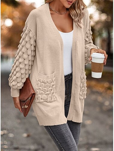  Per donna Felpa Cardigan Informale Morbido Colore puro A coste Apertura anteriore Tasche Lavorato a maglia Manica lunga Top regolari Maglia Esterno Giornaliero Fine settimana Rosa Marrone Autunno