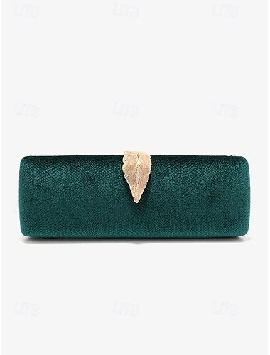  Damen-Clutch aus Samt mit goldenem Federakzent und Kettenriemen – elegante Abendtasche für formelle Anlässe und Partys