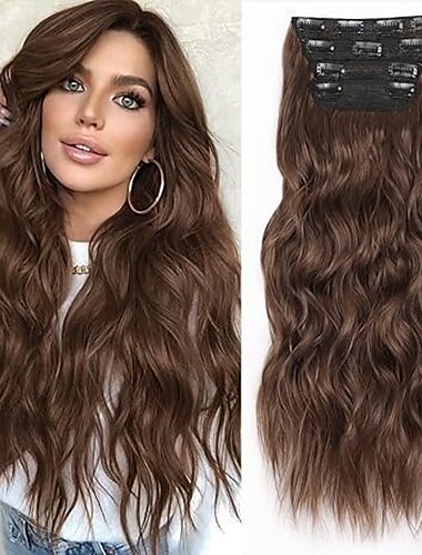  カール クリップ 合成 ロング ヘアエクステンション クリップイン 4本 耐熱 女性用