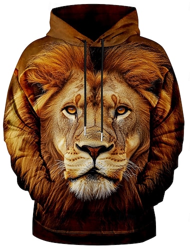  Herren Löwe Kapuzensweatshirt Kapuzenshirts Pullover Täglich Lässig Langarm Mit Kapuze Urlaub Sport im Freien Streetwear Braun Druck Fronttasche Frühling & Herbst Designer S M L XL XXL XXXL