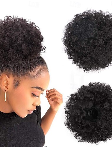  coda di cavallo afro con coulisse, chignon riccio crespo, capelli sintetici, extension corte, posticci, acconciatura raccolta per donne nere e ragazze