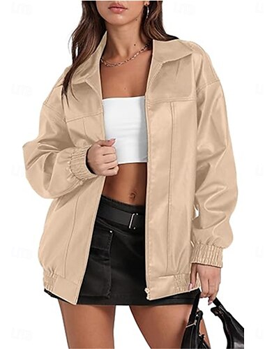  Damen Lederjacke Kunstlederjacke Freizeitjacke Outdoor Strasse Freizeitskleidung Herbst Winter Standard Mantel Regular Fit warm Atmungsaktiv Stilvoll Brautkleider schlicht Jacken Langarm Glatt Mit