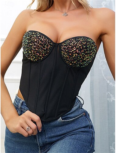 vêtements de détente pour femmes corsets de couleur pure fête de carnaval Saint-Valentin bandeau respirant sans manches paillettes dos nu coussinets de poitrine été printemps tenues pour la maison